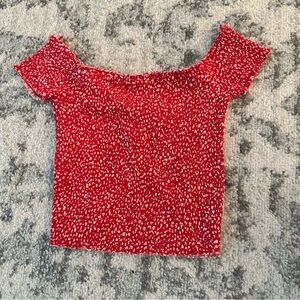 Garage Red and White Off-Shoulder Crop Top
